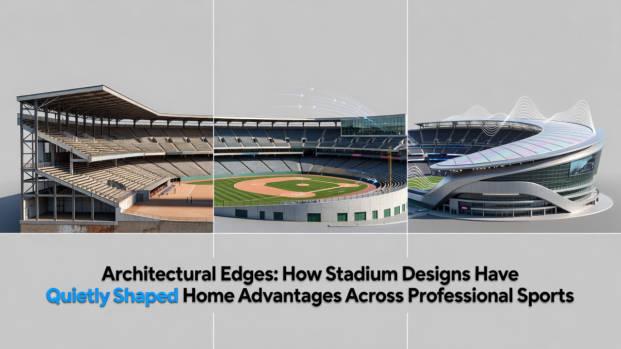 Interior shot of a stadium highlighting seating arrangements, field markings, and structural elements affecting player visibility and crowd noise