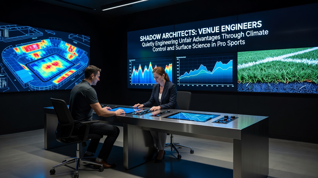 Engineers adjusting climate control systems in a professional sports arena