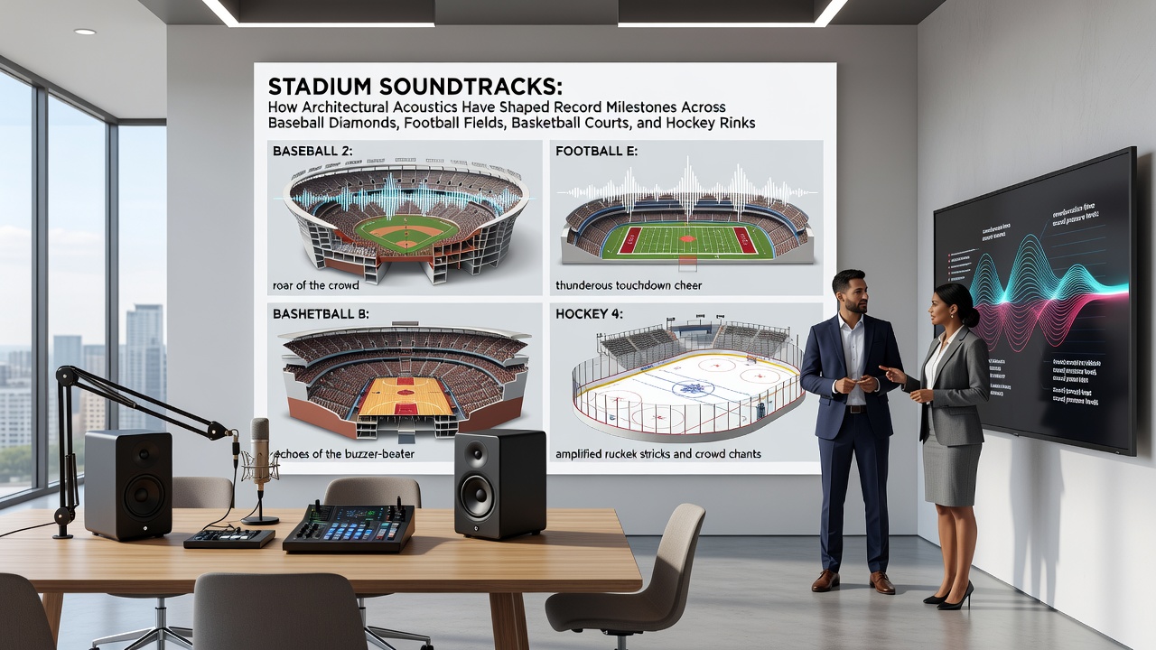 Aerial view of a baseball stadium with visible architectural features influencing sound distribution across the field and stands